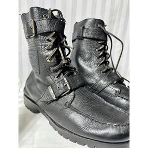 Polo Ralph Lauren Leather Radbourne Shearling Boot Sz 10D Black Modern Craft